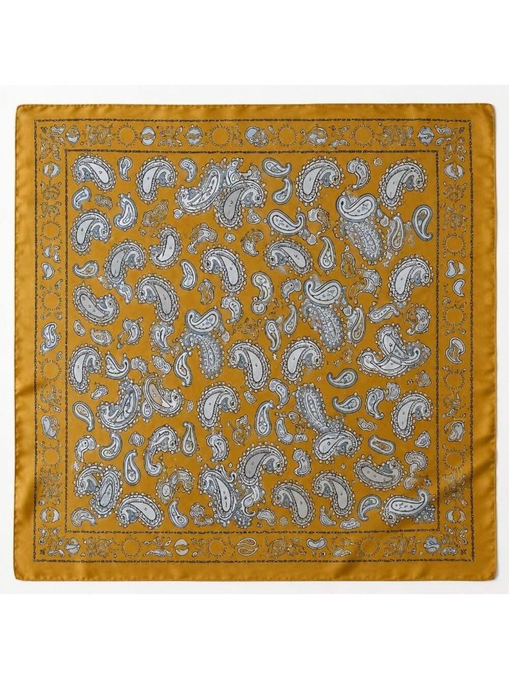 Mustard Satin Paisley Scarf Women Square Hair Neck Bandana 27x27